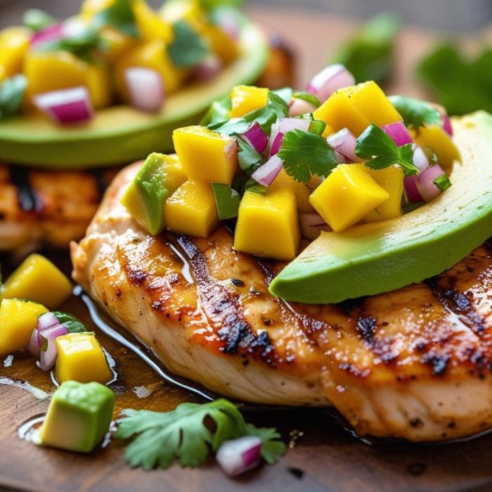 Gegrilde Kip met Avocado en Mango Salsa